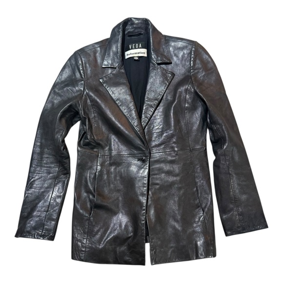 Reformation Veda Bowery Leather Jacket Blazer Sz M Black - Picture 3 of 7